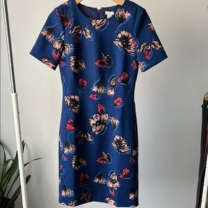 J. Crew Blue Sheath Mini Dress with Pink Floral Print 2
